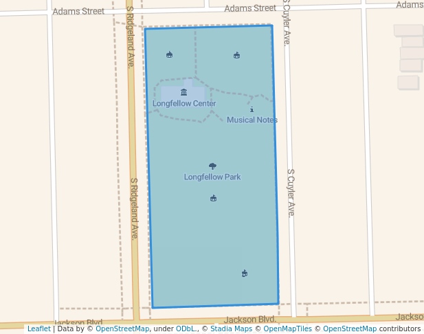 walking in Longfellow Park map in Oak Park