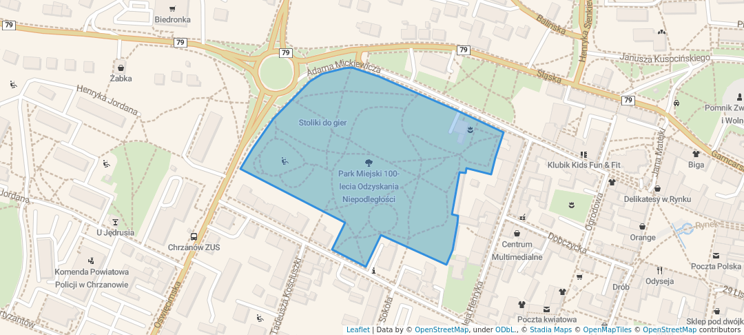 walking in Park Miejski 100-lecia Odzyskania Niepodległości map in Chrzanów