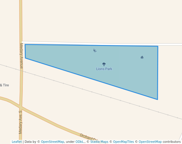 walking in Lions Park map in Brookings