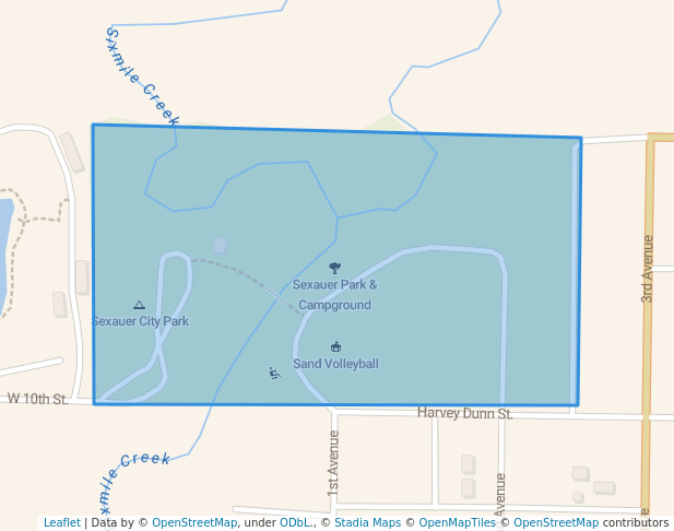 walking in Sexauer Park & Campground map in Brookings