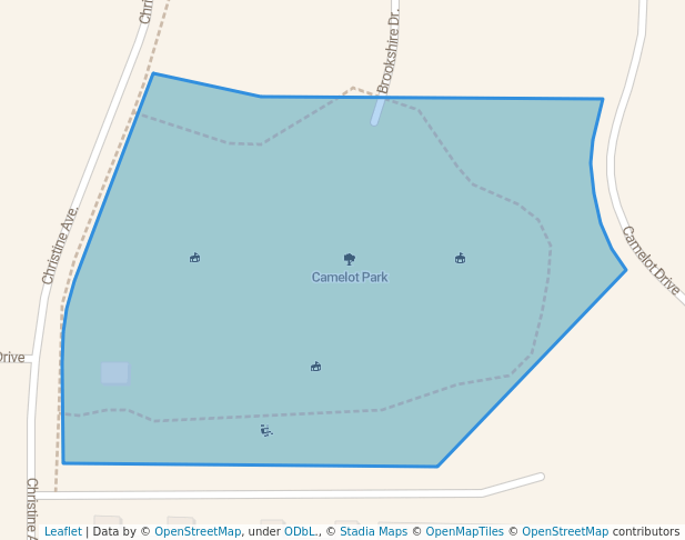 walking in Camelot Park map in Brookings