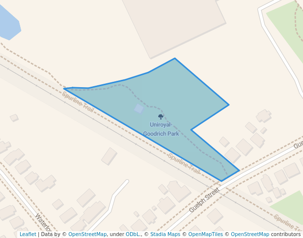 walking in Uniroyal-Goodrich Park map in Kitchener