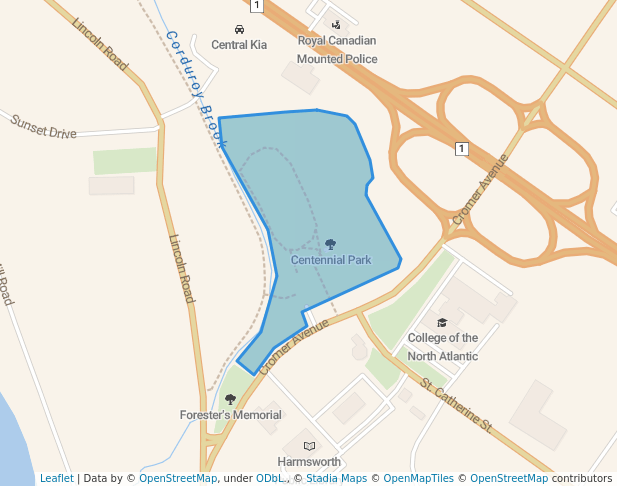 walking in Centennial Park map in Grand Falls-Windsor