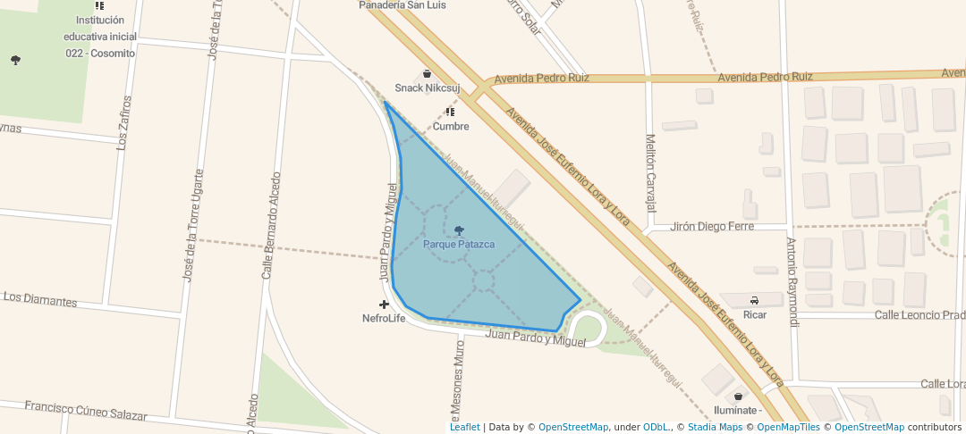 walking in Parque Patazca map in Chiclayo