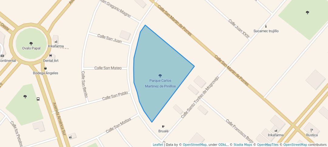 walking in Parque Carlos Martínez de Pinillos map in Trujillo