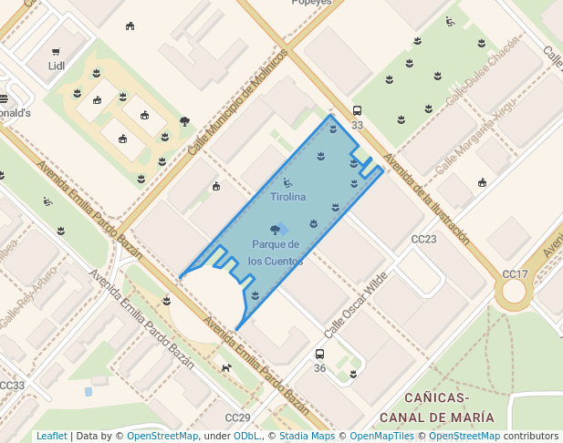 walking in Parque de los Cuentos map in Albacete