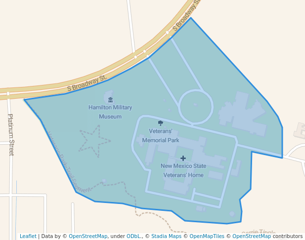 walking in Veterans' Memorial Park map in Truth or Consequences