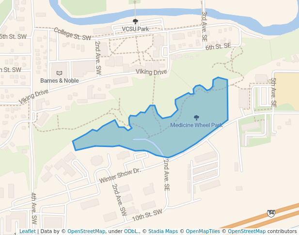 walking in Medicine Wheel Park map in Valley City