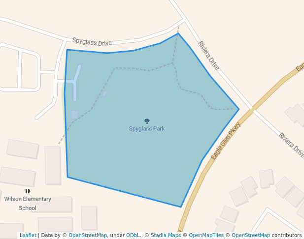 walking in Spyglass Park map in Corona