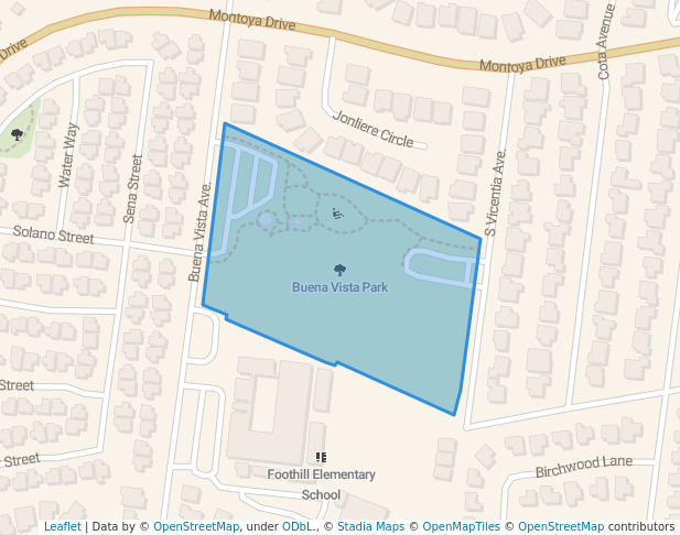 walking in Buena Vista Park map in Corona