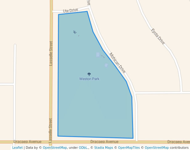 walking in Weston Park map in Moreno Valley