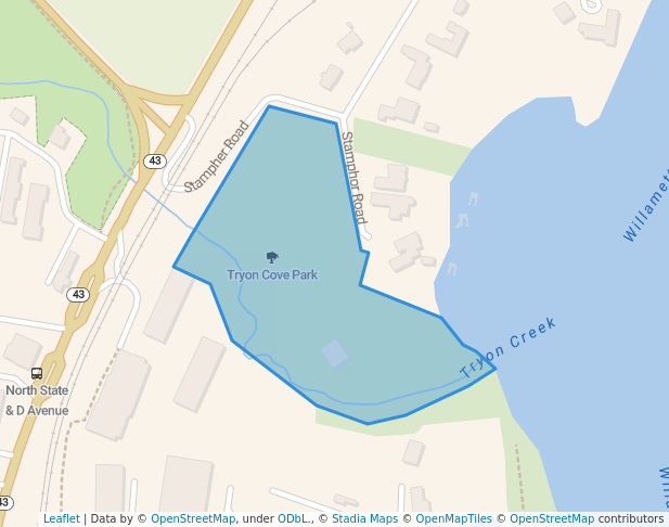 walking in Tryon Cove Park map in Lake Oswego