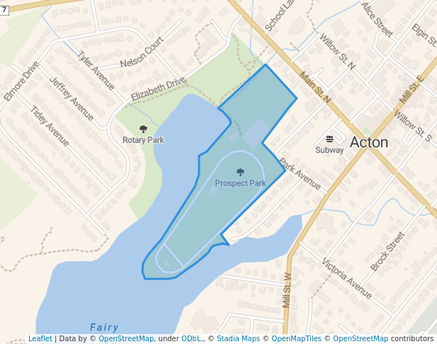 walking in Prospect Park map in Acton