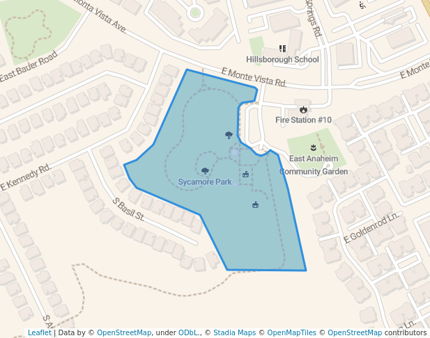 walking in Sycamore Park map in Anaheim