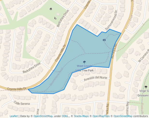 walking in West Coyote Hills Tree Park map in Fullerton