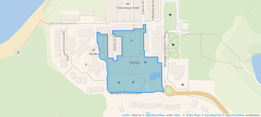 walking in Parque das Quadras map in Tróia