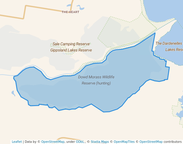 walking in Dowd Morass Wildlife Reserve (hunting) map in Lake Wellington