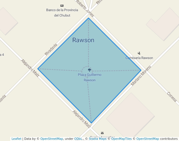 Plaza Guillermo Rawson in Rawson | Map and Routes