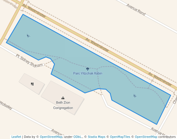 walking in Yitzchak Rabin Park map in Côte Saint-Luc