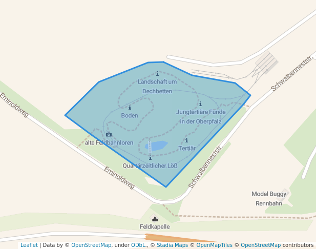 walking in Lehrpfad für Geologie, Landschaft und Rohstoffabbau map in Regensburg