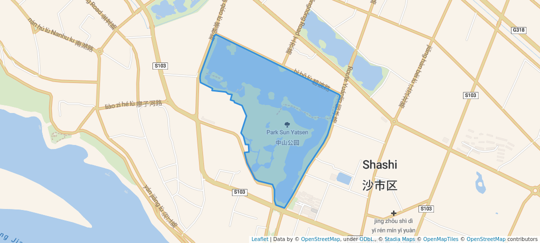 walking in 中山公园 - Park Sun Yatsen map in Jing Zhou Shi