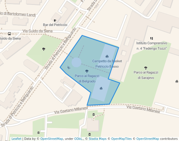 walking in Parco ai ragazzi di Belgrado map in Siena