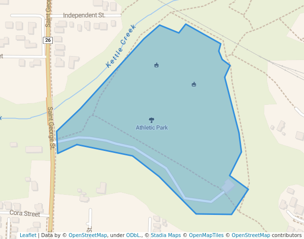 walking in Athletic Park map in St. Thomas