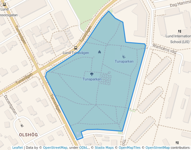 walking in Tunaparken map in Lund