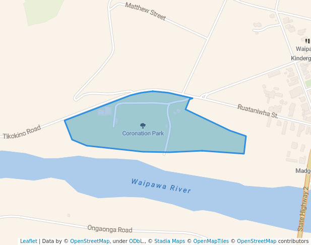 walking in Coronation Park map in Waipawa