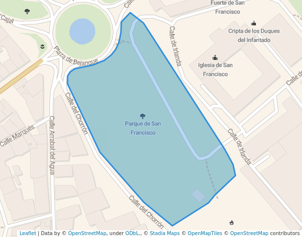 walking in Parque de San Francisco map in Guadalajara