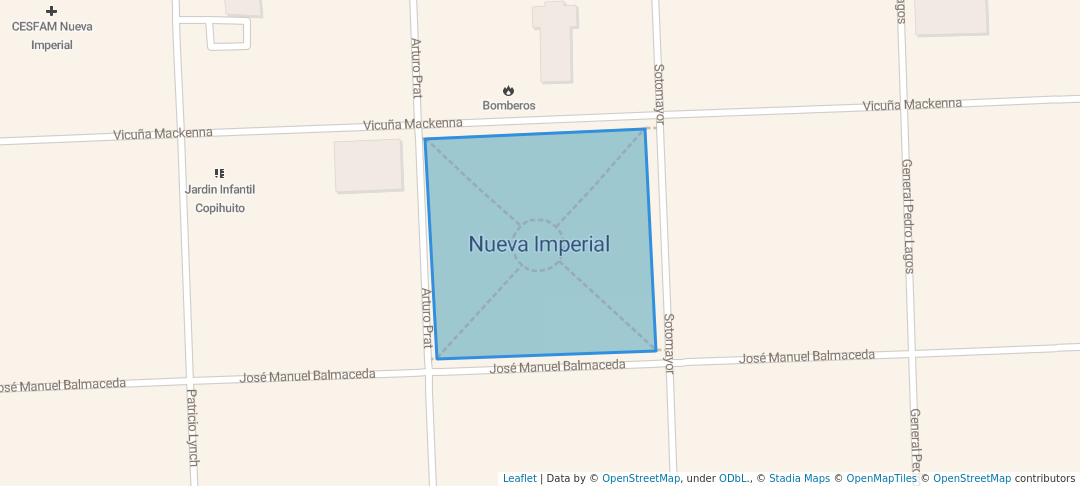 walking in Plaza Pedro de Valdivia map in Nueva Imperial