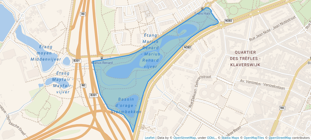 walking in Parc des Étangs - Vijverspark map in Anderlecht