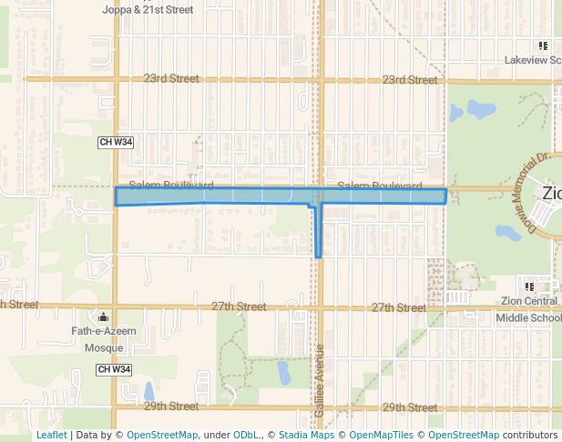 walking in Salem Boulevard Park map in Zion
