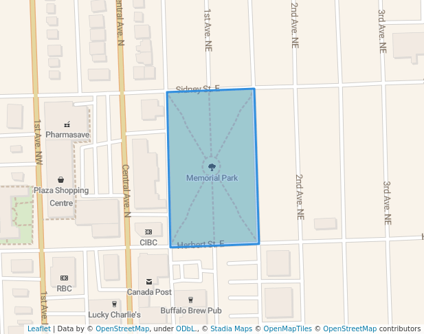 walking in Memorial Park map in Swift Current