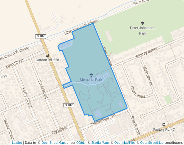 walking in Memorial Park map in Mosgiel