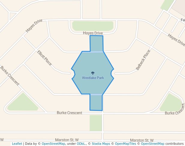 walking in Westlake Park map in Swift Current