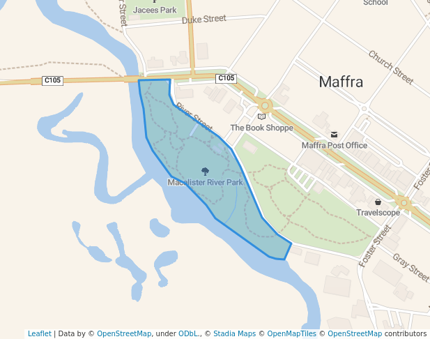 walking in Macalister River Park map in Maffra