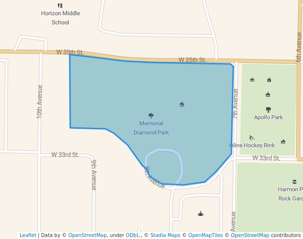 walking in Memorial Diamond Park map in Kearney