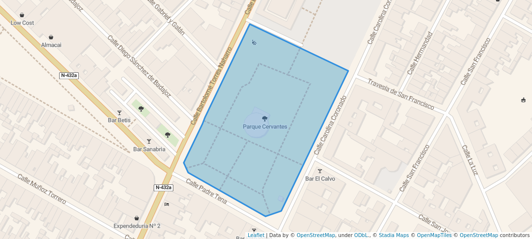 walking in Parque Cervantes map in Azuaga