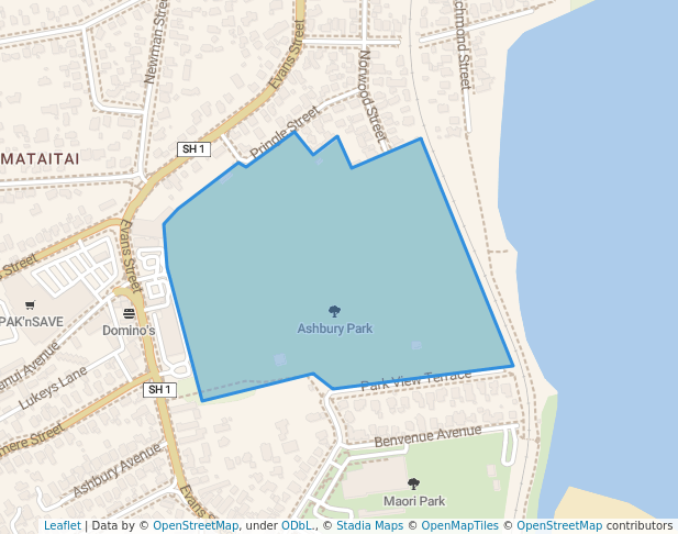 walking in Ashbury Park map in Timaru