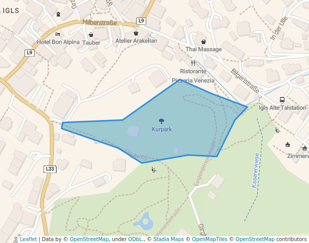 walking in Kurpark map in Innsbruck