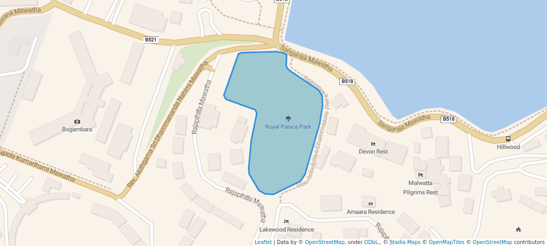 walking in Royal Palace Park map in Kandy