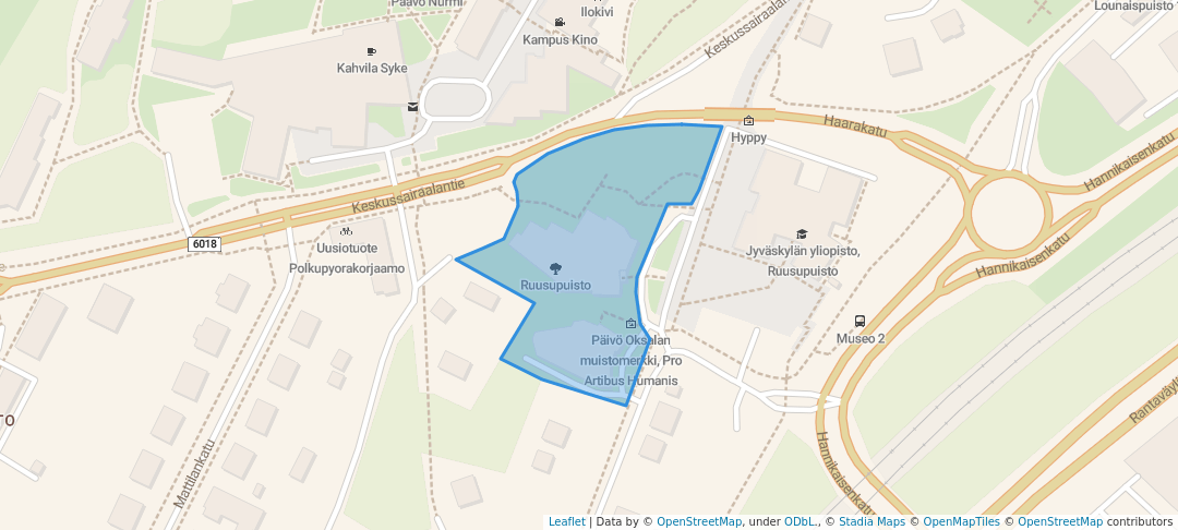 walking in Ruusupuisto map in Jyväskylä