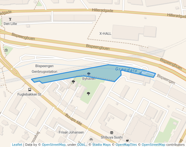 walking in Byhaven map in Frederiksberg