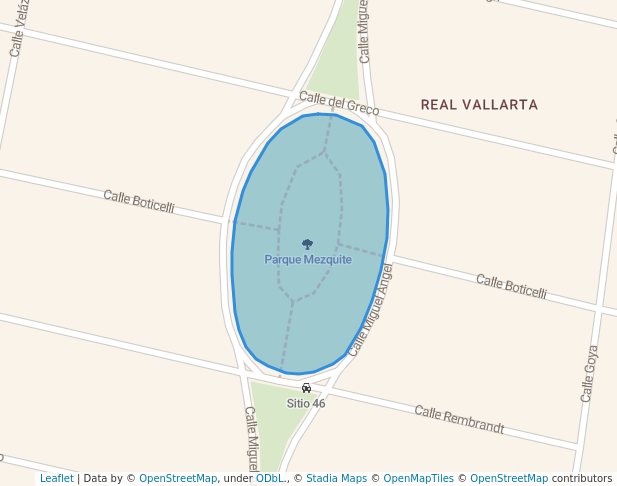 walking in Parque Mezquite map in Zapopan