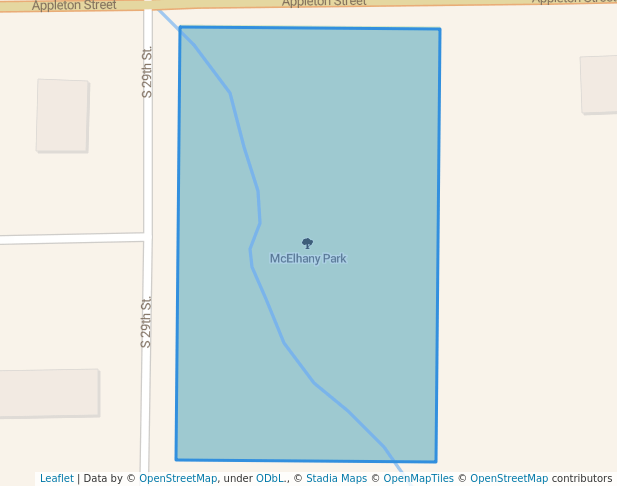 walking in McElhany Park map in Parsons