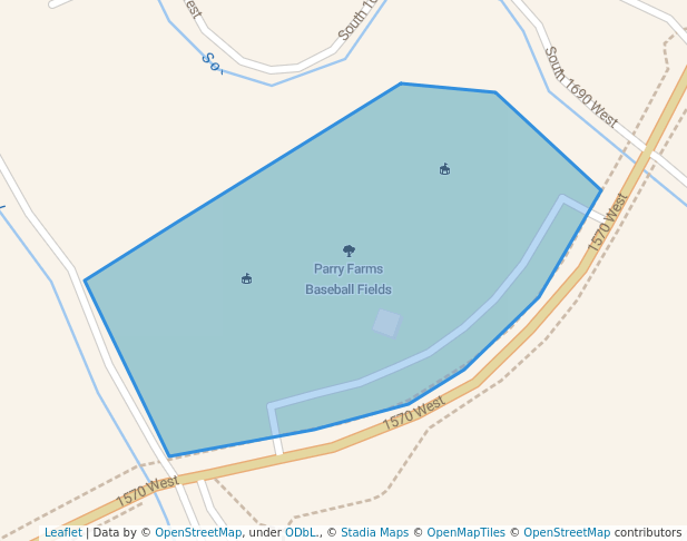 walking in Parry Farms Baseball Fields map in Riverton