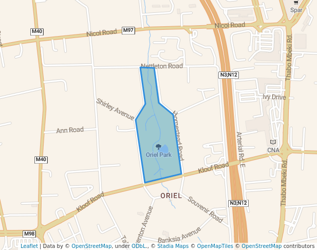 walking in Oriel Park map in Germiston