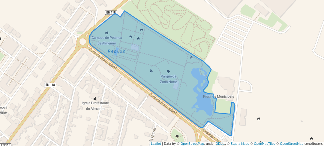 walking in Parque da Zona Norte map in Almeirim