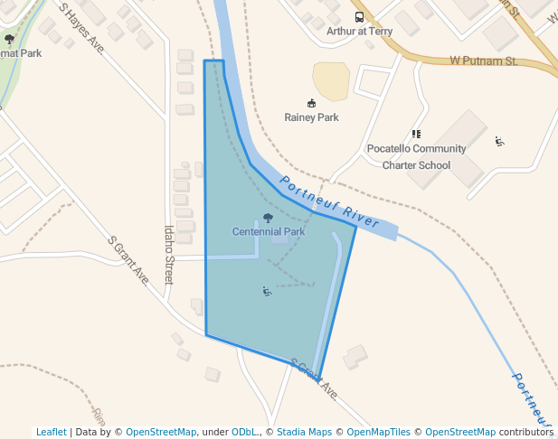 walking in Centennial Park map in Pocatello